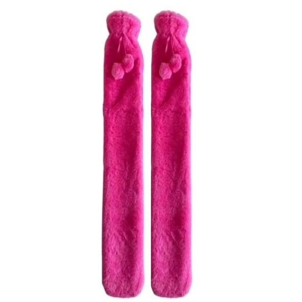SICAK SU TORBASI 2 ADET,BOYUN VE OMUZ ICIN  UZUN PELUŞ PEMBE PONPONLU 2LT TERMOFOR 75x13CM - 2