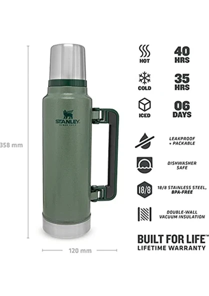 Stanley Klasik Vakumlu Çelik Termos 1.4 Lt Yeşil