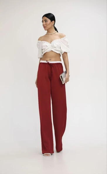 Kadın Yüksek Bel Bol Paça Pantolon 6338-25 - Resim 11