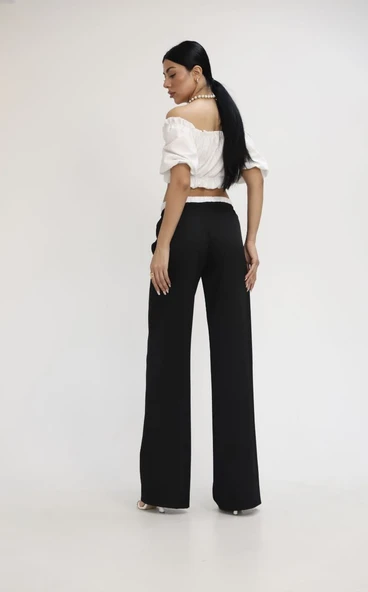 Kadın Yüksek Bel Bol Paça Pantolon 6338-25 - Resim 7