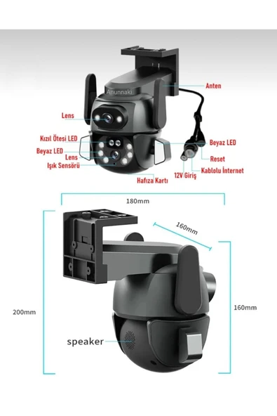 Çift Kameralı Wifi IP Kamera 360° Hareketli WiFi İç-Dış Mekan Ptz Ses Kayıtlı Güvenlik Kamerası - 7