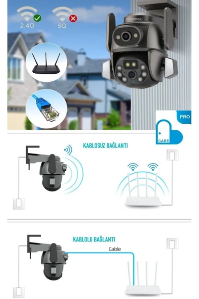 Çift Kameralı Wifi IP Kamera 360° Hareketli WiFi İç-Dış Mekan Ptz Ses Kayıtlı Güvenlik Kamerası - 4