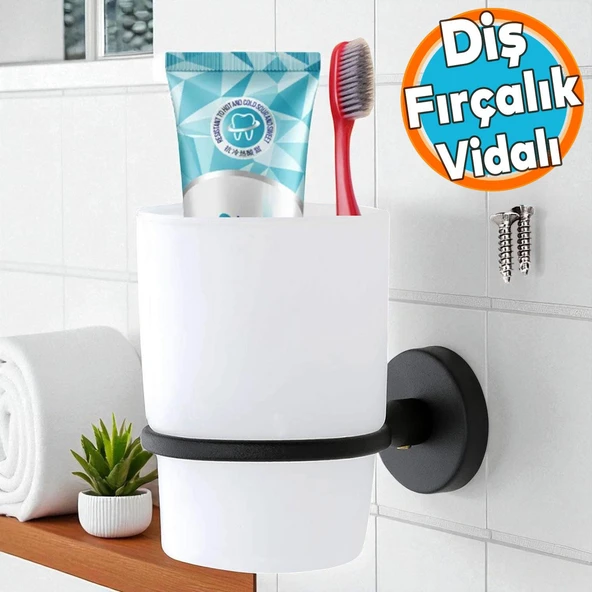 Diş Fırçalık Banyo Diş Fırçası Kabı Kutusu Vidalı Siyah
