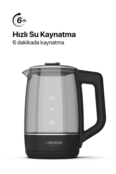 Xenon Smart Akıllı Cam Kettle 1.7 lt Wi-Fi 2200 W App Kontrol Sesli Asistan Desteği Cam Su Isıtıcı Siyah X7103 - 4