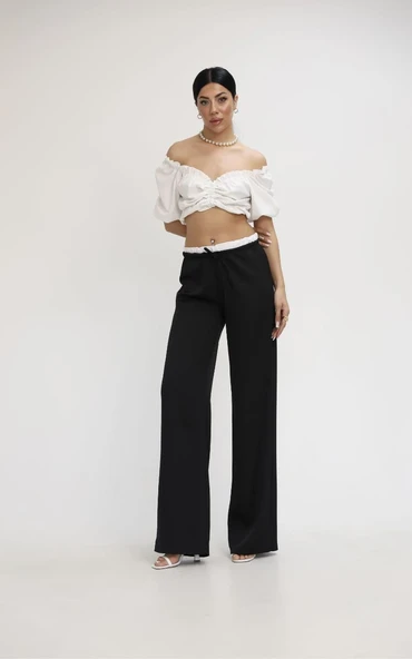 Kadın Yüksek Bel Bol Paça Pantolon 6338-25 - Resim 5