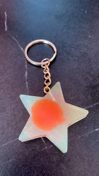 Rengarenk Yıldız Şekilli Gold Aksesuarlı  Anahtarlık Epoksi El Yapımı Hediyelik - 5