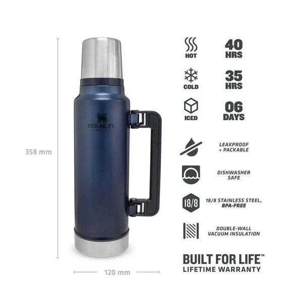 Stanley Klasik Vakumlu Çelik Termos 1.4 Lt Lacivert - 6