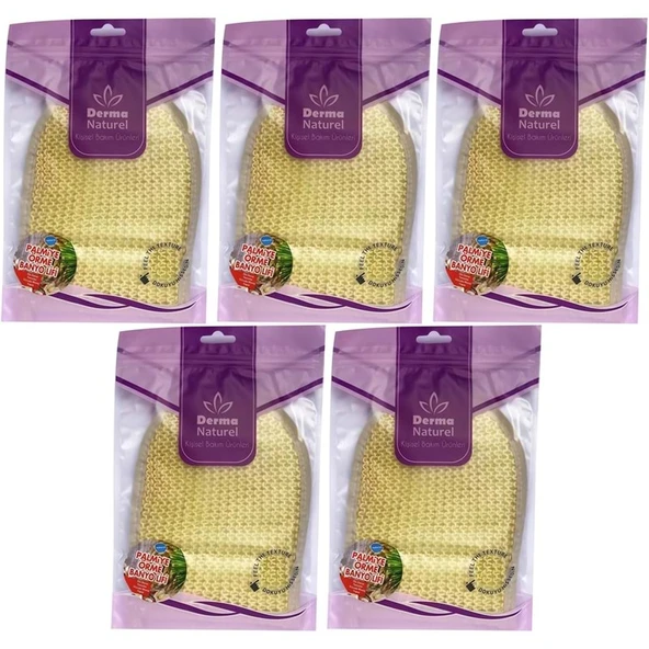 Derma Naturel Palmiye Lifi Örme Banyo Eldiveni (15*24CM) MS-04 (5 Li Set) ürün görseli