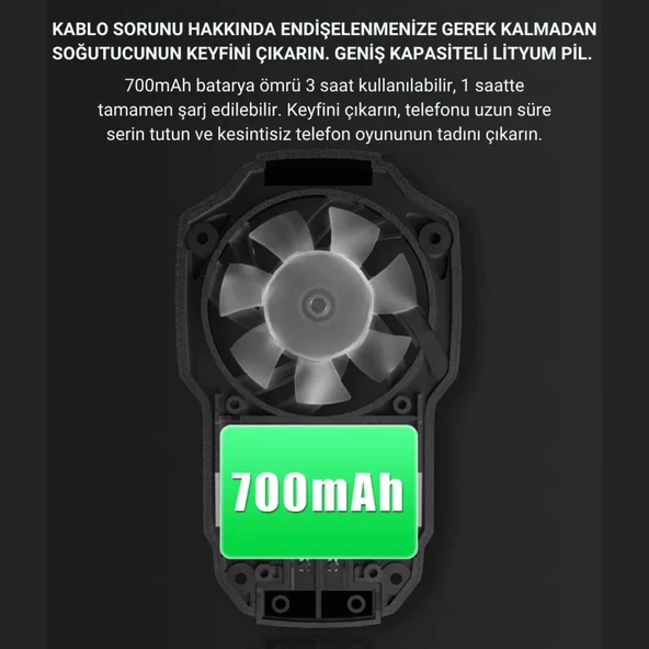 Polham 700mAh Şarjlı RGB Işıklı Sessiz 6000RPM Telefon Soğutucu Fan, Universal 3 Vitesli Süper Soğutucu - 3