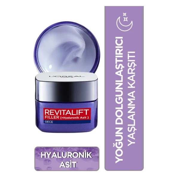 Loreal Paris Revitalift Filler Hyaluronik Asit Yoğun Dolgunlaştırıcı 50 ml Yaşlanma Karşıtı Gece Kremi