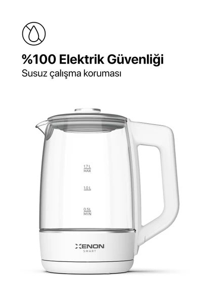 Xenon Smart Akıllı Cam Kettle 1.7 lt Wi-Fi 2200 W App Kontrol Sesli Asistan Desteği Cam Su Isıtıcı Beyaz X7103 - 3