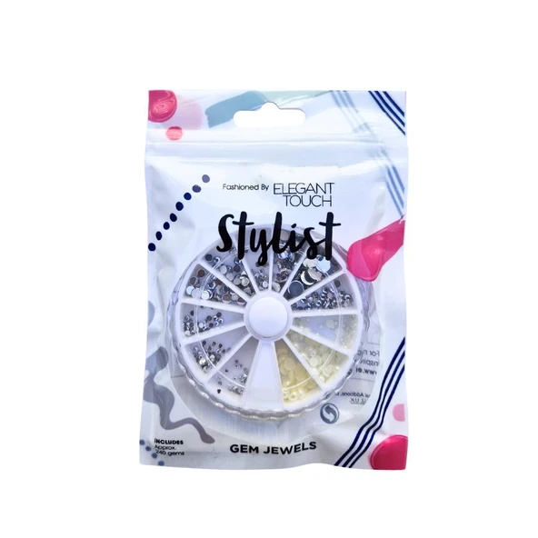 Elegant Touch Stylist Nail Art Taş Seti Gümüş ve İnci Rengi 240 Adet