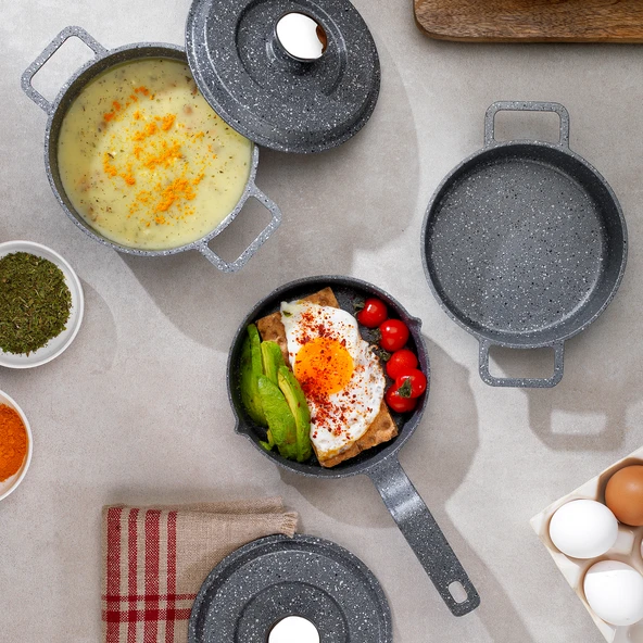 Schafer Retro Cast Mini Döküm Tencere Seti 5 Parça-Gri