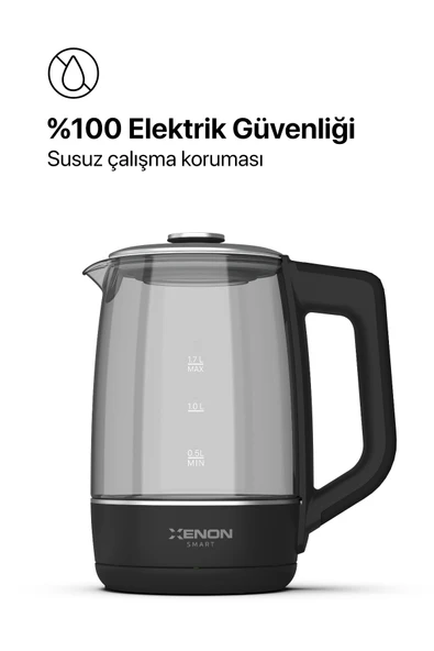 Xenon Smart Akıllı Cam Kettle 1.7 lt Wi-Fi 2200 W App Kontrol Sesli Asistan Desteği Cam Su Isıtıcı Siyah X7103 - 3
