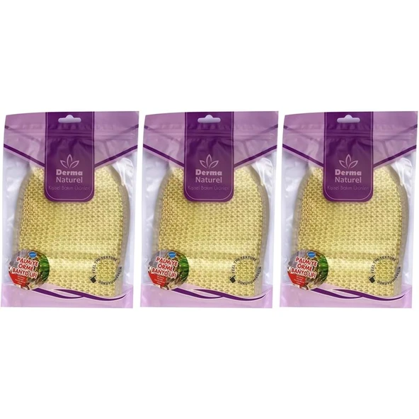 Derma Naturel Palmiye Lifi Örme Banyo Eldiveni (15*24CM) MS-04 (3 Lü Set) ürün görseli