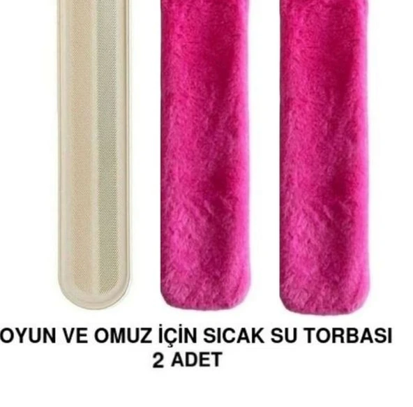 SICAK SU TORBASI 2 ADET,BOYUN VE OMUZ ICIN  UZUN PELUŞ PEMBE PONPONLU 2LT TERMOFOR 75x13CM - 1
