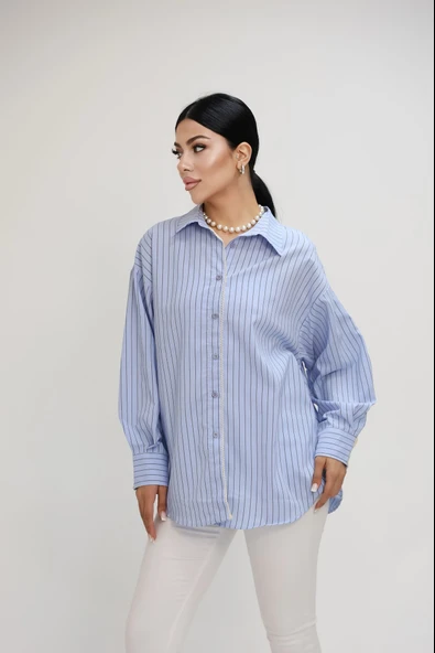 Kadın Dantel Şerit Detaylı Oversize Gömlek 1900-25 - 2