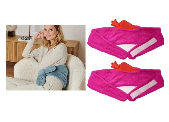 SICAK SU TORBASI 2 ADET,BEL VE OMUZ ICIN KUSAK SEKLINDE PELUŞ PEMBE TERMOFOR 1500ML 160x22CM - Resim 3