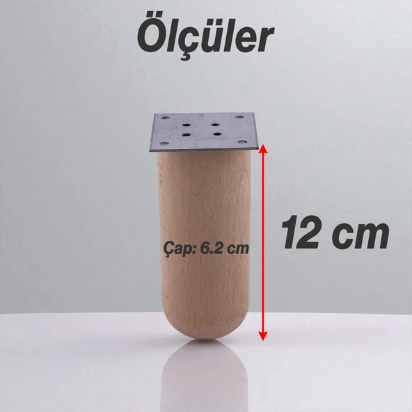 Bohem 4 ADET Doğal Ahşap 12 cm Silindir Ayak Set Mobilya Koltuk Kanepe Sehpa Masa Ayağı Ayakları - Resim 3