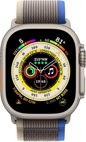 Apple Watch Ultra GPS + Cellular 49mm Titanyum Kasa ve Mavi-Gri-Trail Akıllı Saat Teşhir