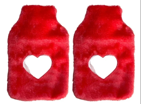 SICAK SU TORBASI 2 ADET,PELUŞ KALPLİ,PEMBE TERMOFOR 26X17X2CM 1 LİTRE - Resim 2