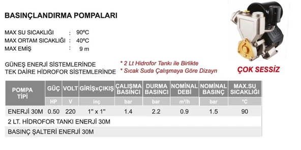 Atlantis ENJ40 Basınçlandırma Pompası Sıcak Su Uyumlu - 5