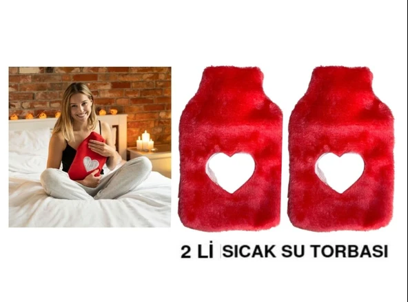 SICAK SU TORBASI 2 ADET,PELUŞ KALPLİ,PEMBE TERMOFOR 26X17X2CM 1 LİTRE ürün görseli