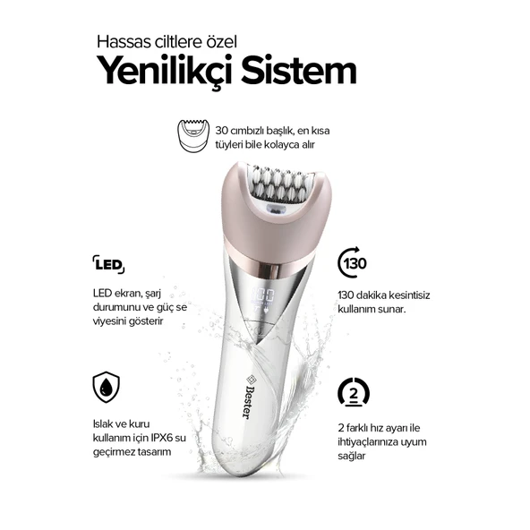Bester EP7100 Şarjlı Epilasyon Cihazı Pürüzsüz Cilt İçin Sessiz ve Güçlü Motor Hassas Ciltler İçin Şarjlı Tüy Temizleme Aleti - 3