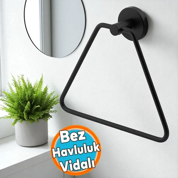 Banyo Mutfak Lavabo Üçgen Bez Havlu Askısı Siyah Paslanmaz Metal Vidalı Bez Havluluk Aparatı
