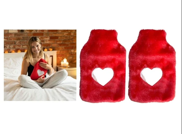 SICAK SU TORBASI 2 ADET,PELUŞ KALPLİ,PEMBE TERMOFOR 26X17X2CM 1 LİTRE - Resim 3