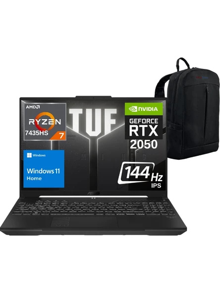 Asus Tuf Gaming A15 FA506NFR-HN012 Amd Ryzen 7 7435HS 32GB 2TB SSD RTX2050 15.6" Fhd 144Hz Windows 11 Home Taşınabilir Bilgisayar - Webzone Çanta Wz6