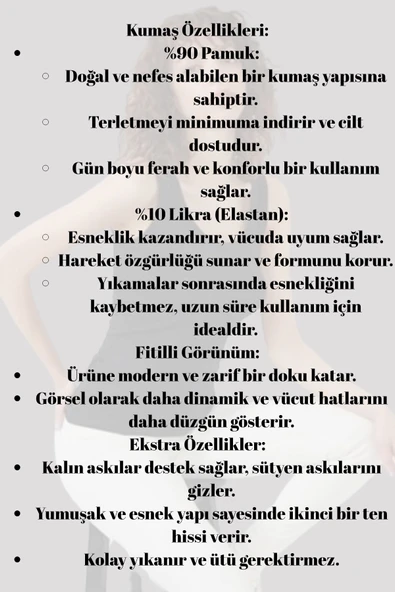 Kadın Fitilli Görünümlü Kalın Askılı Basic Atlet Body %90 Pamuk %10 Likra - 2