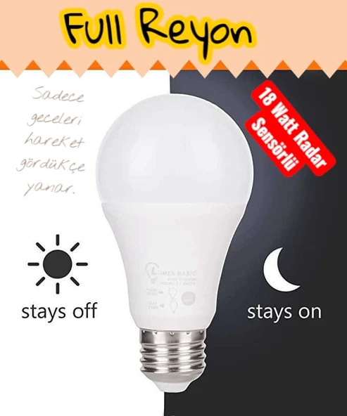 18 Watt Radar Sensörlü E27 Duy Led Ampul Gece ve Hareket Sensörlü Beyaz IŞIK 18 W. 1620LM Led Ampul - 2