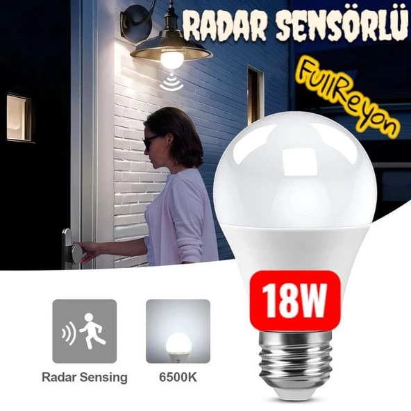 4 Adet 18 Watt Radar Sensörlü E27 Duy Led Ampul Gece ve Hareket Sensörlü Beyaz IŞIK 18 W.  Led Ampul - Resim 2