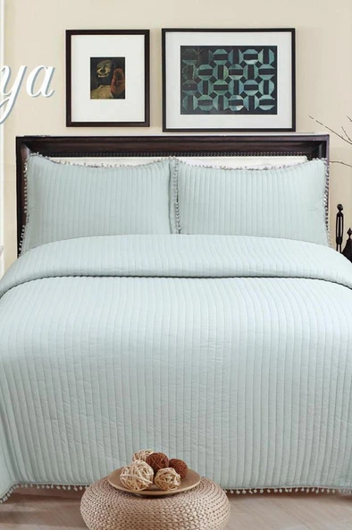 Asya Elyaf Dolgulu Çift Kişilik 240x260 Cm Yatak Örtüsü Gri ürün görseli