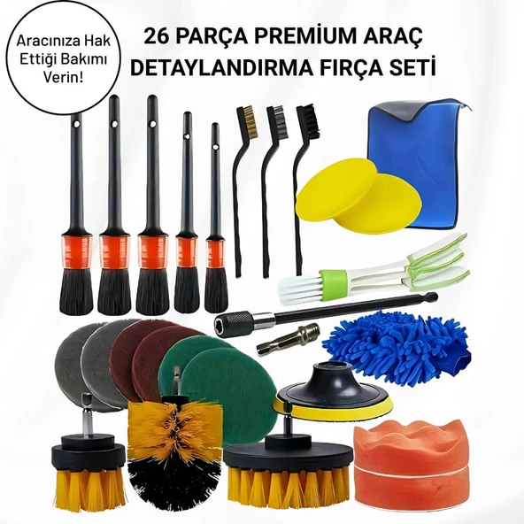 Polham Premium 26 Parça Ful+Ful Profesyonel Araç Detaylı Temizlik Seti, Matkap Uçlu Ultra Sağlam Tam Set - 7