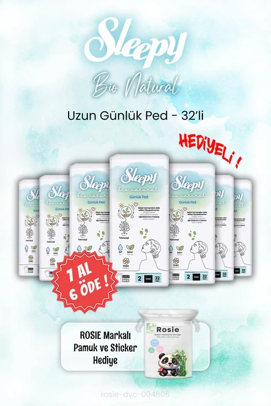 7 AL 6 ÖDE Sleepy Bio Natural Uzun 32'li Günlük Ped ve ROSIE ürün görseli