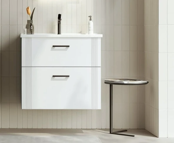 Orka Bari 65 cm Mat Beyaz Banyo Dolabı Alt Modül ve Lavabo ürün görseli