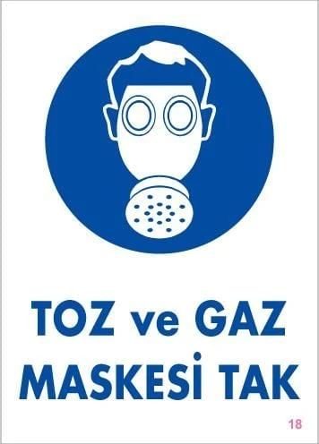 Avmdepo  Toz ve Gaz Maskesi Uyarı Levhası 25x35 KOD:18 - 8