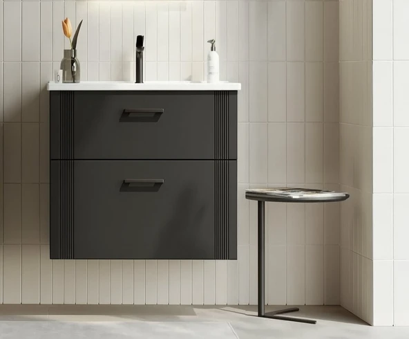 Orka Bari 65 cm Mat Antrasit Banyo Dolabı Alt Modül ve Lavabo ürün görseli