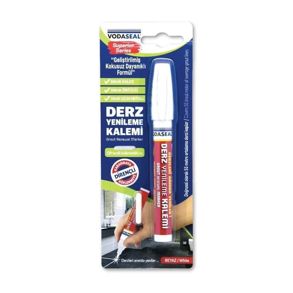 Vodaseal Çift Uçlu Su Bazlı Kokusuz Kalıcı Derz Kalemi Beyaz - 7