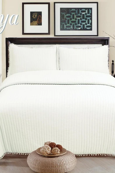 Asya Elyaf Dolgulu Tek Kişilik 180x240 Cm Yatak Örtüsü Krem ürün görseli