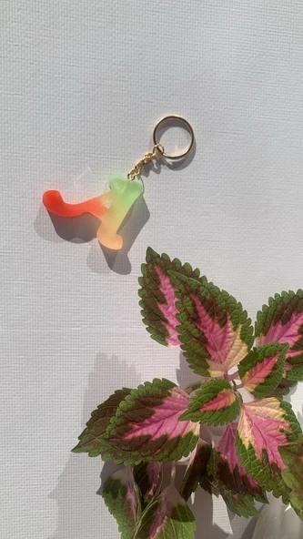 Rengarenk A Harf Şekilli Gold Aksesuarlı Anahtarlık Epoksi El Yapımı Hediyelik - Resim 5