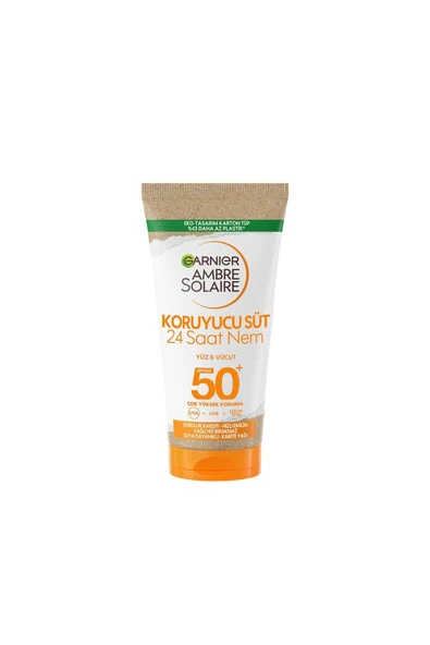 GARNİER AMBRE SOLAİRE KORUYUCU SÜT YÜZ&VÜCUT 24 SAAT NEM SPF50 + 50 ML (SEYAHAT BOYU)