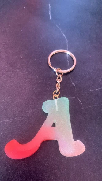 Rengarenk A Harf Şekilli Gold Aksesuarlı Anahtarlık Epoksi El Yapımı Hediyelik - Resim 2