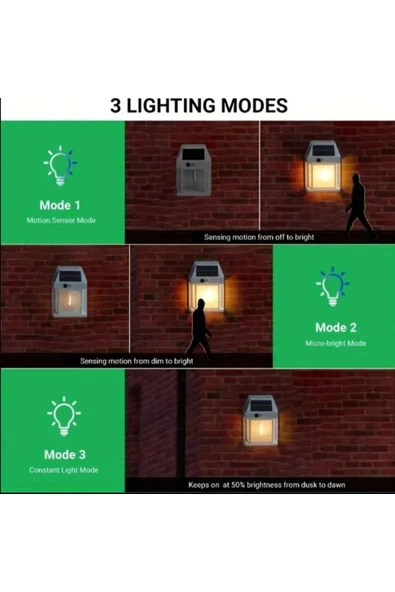 3 Mod'lu Sensörlü 2 Adet Bahçe Led Ampul Büyük Boy Güneş Enerjili Hareket Sensörlü Bahçe Led 3 Modlu - 8