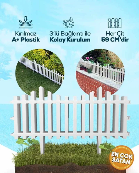 Çarşıbu Plastik Bahçe Peyzaj Çiti Dekoratif Beyaz Çit 59 cm - 1 ADET