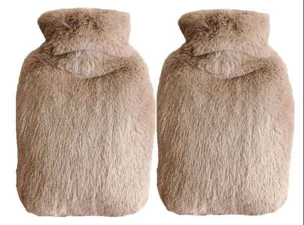 SICAK SU TORBASI 2 ADET,YAN CEPLİ BEJ PELUŞ TERMOFOR 27x17x2cm  750ml - 2