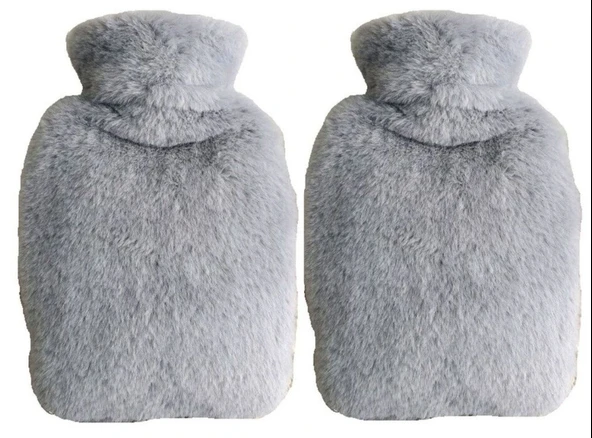 SICAK SU TORBASI 2 ADET,YAN CEPLİ GRİ PELUŞ TERMOFOR 27x17x2cm  750ml - 2