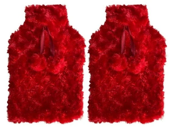 SICAK SU TORBASI 2 ADET,KIRMIZI RENKLİ,PONPONLU TERMOFOR 26X17X2CM 1 LİTRE - Resim 2